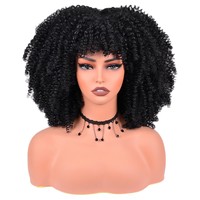 Perruque afro courte bouclée crépue style 'Small Rolls' africains, en fibre haute température résistante à la chaleur, avec bonnet en maille semi-élastique, couleur noir Taco, pour tête entière