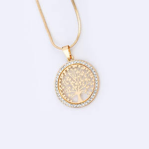 Collar con colgante de árbol de la vida, redondo y hueco, con engaste de bisel de árbol de la paz, conjunto de joyería de regalo - Product Image 4