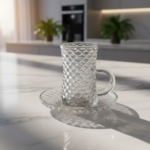 Juego de Tazas y Platos de Té de Cristal con 10 Diseños Clásicos de Yesink Wholesale - Serie RCBX-B30 con Textura Vintage Turca para el Hogar y Cafetería - Product Image 2