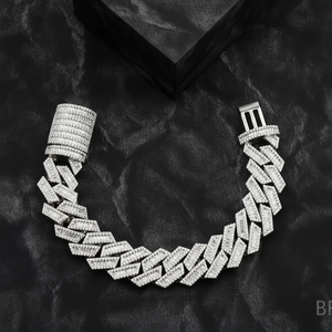 Pulsera de eslabones cubanos naturales de 14 quilates de oro blanco VVS de dos filas con diamante, nuevo diseño, joyería natural helada, regalo de la India - Product Image 1