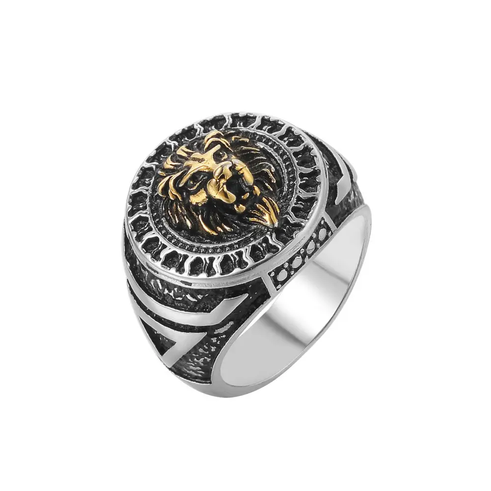 Factory Sell Gold and Sliver Lion Ring custom Fashion Jewelry for Men Punk ring stainless steel