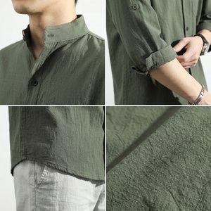 เสื้อเชิ้ตผู้ชายคอจีน แขนยาว ผ้าลินิน 100% ระบายอากาศได้ดี สไตล์ลำลอง ใส่ได้ทั้งชายหาดและฤดูร้อน รุ่น TKAN8102 - Product Image 4