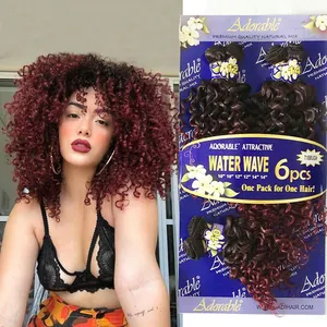 Kinky Curly Hair Bundles Synthetic Hair Weave Bundles ombre burgundy 4 Pieces Heat Resistant Fiber Soft as Human Hair Weave