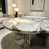 Table basse moderne de luxe en marbre Calacatta Viola avec socle design, ensemble de tables centrales pour chambre et salon