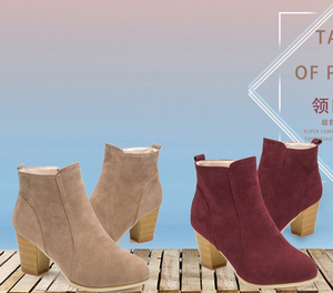 Grandi stivali corti da <span class=keywords><strong>donna</strong></span> con tacco spesso a testa rotonda con cerniera in tinta unita alla moda stivali da <span class=keywords><strong>donna</strong></span> - Product Image 4