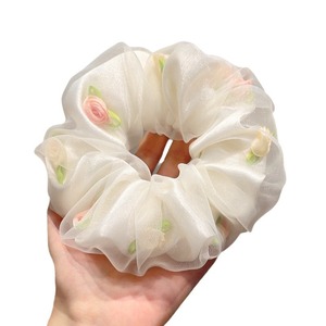 Elastico per capelli in chiffon con fiore grande in rete, accessorio per <span class=keywords><strong>acconciature</strong></span> primaverili ed estive, elastico per chignon fresco per ragazze - Product Image 6
