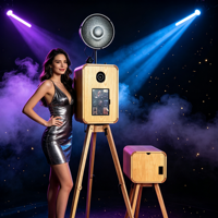 Machine Photobooth en Bois de Luxe pour iPad, Compatible avec iPad 10.2, 10.9, 11, 12.9, 13 Pouces, Photobooth Rétro en Bois avec Support Pliable en Chêne Blanc