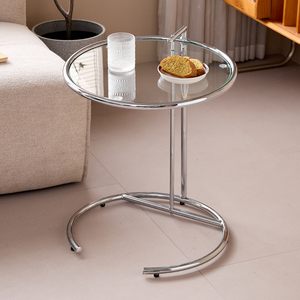 <span class=keywords><strong>Table</strong></span> d'appoint moderne de luxe à hauteur réglable, style nordique, pour salon, en verre et métal chromé argenté - Product Image 4