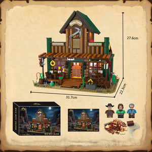 Ensemble de construction de bar western très populaire avec éclairage, jouet de construction Wild West, 1966 pièces, modèle de construction en blocs - Product Image 6