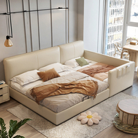 Lit moderne extra-large en cuir véritable, lit en bois adapté aux petits espaces ou chambres à coucher, cadre en bois, double taille