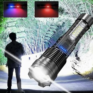 Potente 1000 lúmenes rojo azul luces intermitentes luz blanca <span class=keywords><strong>Linterna</strong></span> de mano de largo alcance potente Zoom enfoque <span class=keywords><strong>linterna</strong></span> recargable - Product Image 6