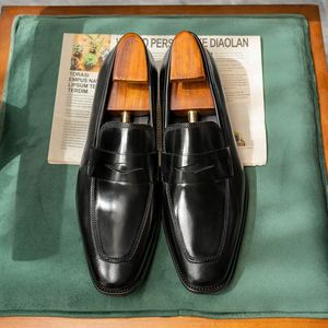 Mocasines de Cuero Genuino Negro con Punta Cuadrada, Zapatos de Vestir Sin Cordones para Hombre, para Oficina, Todas las Temporadas, Color Sólido, Estilo de Punta Lisa - Product Image 1