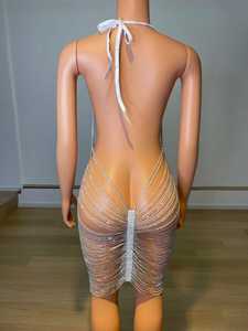 AD1166 с украшениями в виде кристаллов платье для ночного клуба со стразами, нательная цепочка под платье для женщин сексуальный наряд из одного предмета одежда для сцены - Product Image 3