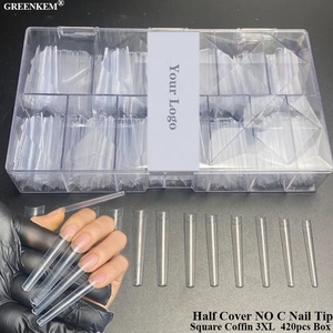 Pointes d'ongles cercueil sans courbe en C 3XL, boîte de 420 pièces, ongles carrés longs en ABS, logo personnalisé, pointes d'ongles cercueil <span class=keywords><strong>demi</strong></span>-couverture XL XXL XXXL - Product Image 1