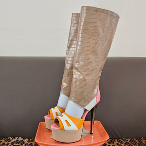 Botas Altas de Verano con Punta Abierta para Mujer, Sandalias de Colores Mezclados, Talla Grande 47, Zapatos con Parches, Tacones Altos y Delgados, Botines Largos con Plataforma - Product Image 5