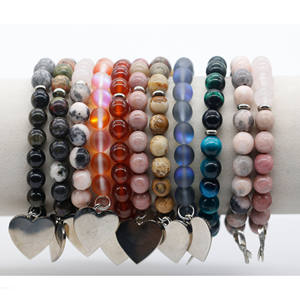 Commercio all'ingrosso vendita calda bracciale ali d'angelo 8mm pietra naturale fossilizzata pietra di legno perlina bracciale - Product Image 2