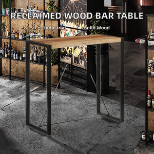 Wholesale Industrial Reclaimed Wood Bar <b>Table</b> Black Metal Frame High Dining <b>Pub</b> <b>Table</b> for Cafe Restaurant - Product Image 2