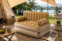 Canapé gonflable d'extérieur en PVC floqué kaki, épais, durable, imperméable, capitonné, pliable, avec pompe électrique intégrée