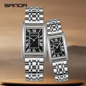 Montre <span class=keywords><strong>SANDA</strong></span> haut de gamme pour couple, design élégant, cadran rectangulaire, chiffres romains, mouvement à quartz, résistance à l'eau 3 bars - Product Image 4