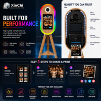 Photo Booth Oval Kayu untuk iPad, Kamera HD, Printer DNP All-In-One, 4 Mode Pencahayaan, Stasiun Selfie untuk Acara