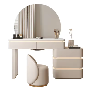 <span class=keywords><strong>Tocador</strong></span> <span class=keywords><strong>Moderno</strong></span> y Sencillo de Estilo Crema <span class=keywords><strong>con</strong></span> Panel de Madera Maciza, <span class=keywords><strong>Espejo</strong></span> Iluminado y Estación de Maquillaje Integrada para Dormitorio - Product Image 5