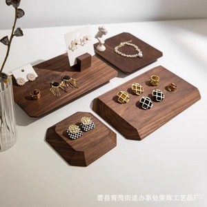 Octagonal Jewelry Storage Tray Walnut Wood Desktop Display Rack For <b>Necklace</b> Earring Organization - Product Image 2