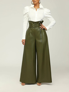 <span class=keywords><strong>Pantaloni</strong></span> a Gamba Larga <span class=keywords><strong>in</strong></span> <span class=keywords><strong>Pelle</strong></span> PU Traspirante con Cintura Metallica, Design INS a Vita Alta, Stile Moda Primaverile per Nightclub - Product Image 3