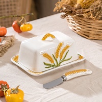 Boîte à beurre en céramique en forme d'épi de blé, style rustique, décoration d'intérieur, boîte de rangement pour crème, décoration de bureau de cuisine