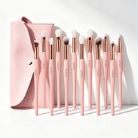 Ensemble de 12 pinceaux de maquillage pour les yeux professionnels, vegan, synthétiques, doux, avec un étui de rangement en cuir rose portable, possibilité de personnaliser le logo de la marque privée