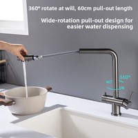 Robinet de cuisine 3-en-1 avec purificateur d'eau, extractible, chaud/froid, anti-éclaboussures, télescopique et rotatif en acier inoxydable 304