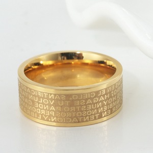 yunnique Men's <b>Titanium</b> Steel <b>Ring</b> Gold Cross Design Spanish Script Jewelry Gift - Product Image 3