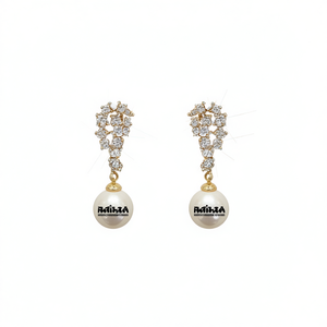 Pendientes colgantes chapados en oro Rai-za con perla sintética redonda blanca de calidad AAA, joyería clásica para boda para mujer - Product Image 1