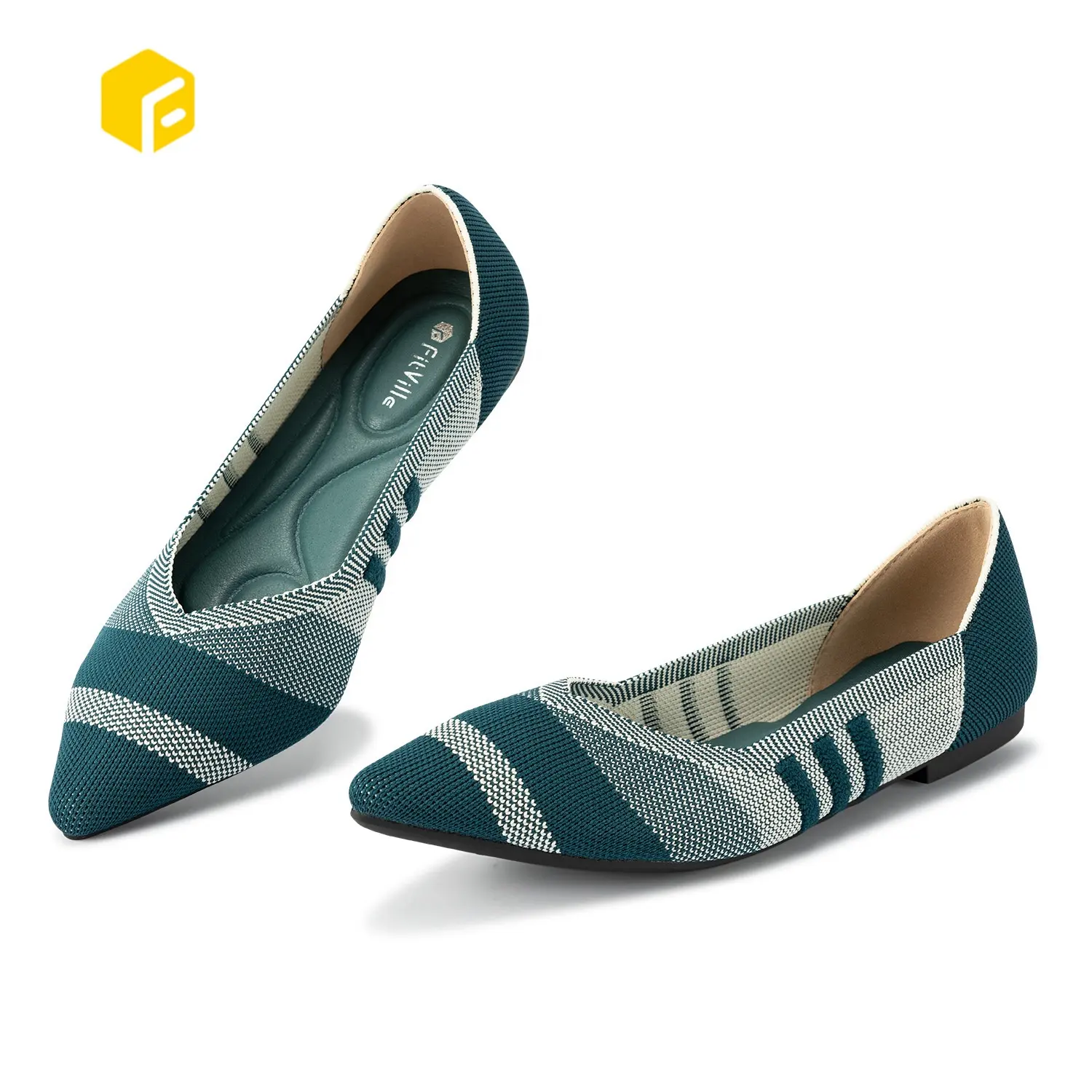 New Design Blue Striped Women Flat Shoes Office Flat Shoes Woman Textile Sponge Footed Bed Luxury Flat Womens Shoes
