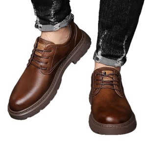 Chaussures décontractées pour hommes en cuir à lacets, bout rond, semelle extérieure en caoutchouc antidérapante, style automne - Product Image 5