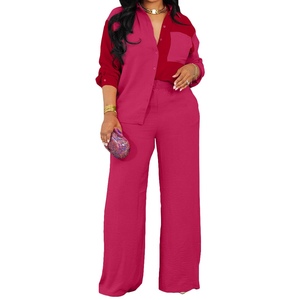 Women's Colorblocking Pocket Casual Shirt Blouse <b>Pants</b> 2 Piece Set Fashion - Product Image 4