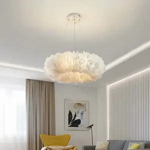 Scandinavian Modern Style Feather Chandelier Bedroom Ambiance Led Donut Feather Chandelier Indoor Decorative Pendant Lamp