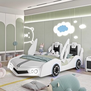 <strong>Childrens</strong> Solid Wood <strong>Car</strong> <strong>Bed</strong> with Minimalist Modern Design Storage Safety Rails &amp; Box-Frame Structure for Boys and Girls - Product Image 2