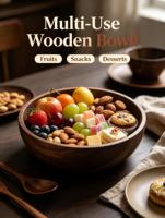 Bol en bois d'acacia massif avec motif de grain naturel pour salade, fruits, céréales, petit-déjeuner