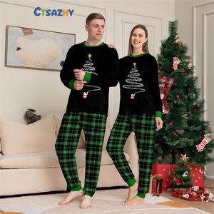 2025 noël famille correspondant pyjamas quatre <span class=keywords><strong>personnes</strong></span> ensemble feux d'artifice imprimer vert <span class=keywords><strong>Plaid</strong></span> noir vêtements de détente - Product Image 2