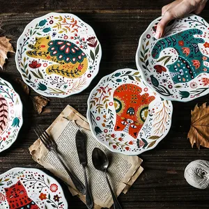Plato de cerámica de dibujos animados de 8 pulgadas, suministros de cocina circulares para el hogar, adecuado para postre/PAN/fruta/aperitivo/bistec - Product Image 4