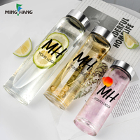 Bouteille d'eau en verre borosilicate à large ouverture, anti-fuite, avec couvercle en acier inoxydable, pour les voyages en plein air et l'usage quotidien