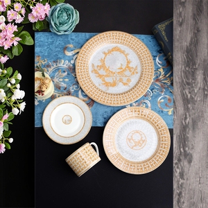 Luxury Vintage Western Porcelain <b>Dinnerware</b> Sets Gold Gilding Cup Kit Included-Exquisite Gift Set Freezer Safe Colored Glazed - Product Image 5