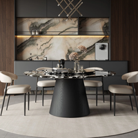 Table à manger ronde en pierre frittée, moderne, luxueuse, stable, imperméable, écologique, durable, pour la maison et l'hôtel