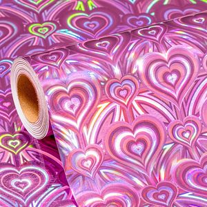 Iridescent Pink Heart Pattern Metallized <b>Wrapping</b> <b>Paper</b> Roll Double-Sided Waterproof for Gift & Craft Offset Printing - Product Image 6