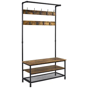 Wholesale Industrial Entryway Tree With Storage Shelves And Coat Hooks