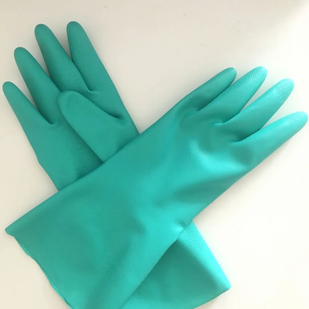 Guanti industriali resistenti agli acidi dell'olio impermeabili verdi di Logo su ordinazione guanti industriali del Nitrile di protezione delle mani