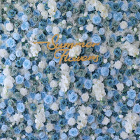 Panneau mural floral bleu rose fait main LEXI FW-040, 8 pieds x 8 pieds, toile de fond de fleurs artificielles réutilisable pour décoration de mariage, fête, événement