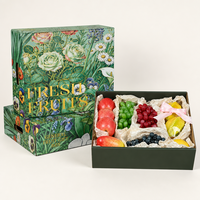 Boîte d'emballage de fruits personnalisée de luxe en papier rigide vert foncé à imprimé botanique, vente en gros, avec poignée pour fruits frais
