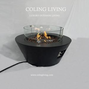 G086 Meuble de table moderne pour foyer d'extérieur gris avec gaz propane et béton Colonne de 65 000BTU sur pied - Product Image 2