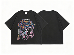 T-shirt court personnalisé à épaules tombantes avec strass, broderie de patchs et appliques vieillies, coupe carrée pour homme - Product Image 2